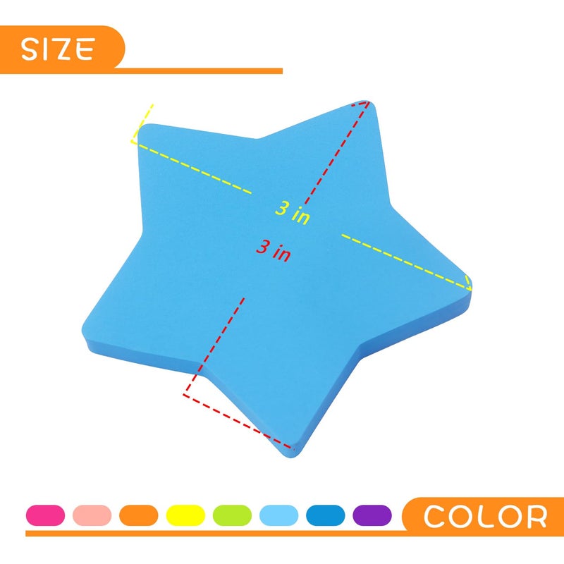 SIMONA Star Shape Sticky Notes 8 Color Bright Colorful Sticky Pad 75 Sheets/Pad Self-Sticky Note Pads (8 Pads) - Image 4